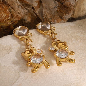 1 Pair Simple Series Cute Animal Stainless Steel Gold Plated Zircon Women Drop Earrings h5 Picture2