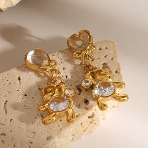 1 Pair Simple Series Cute Animal Stainless Steel Gold Plated Zircon Women Drop Earrings h5 Picture3
