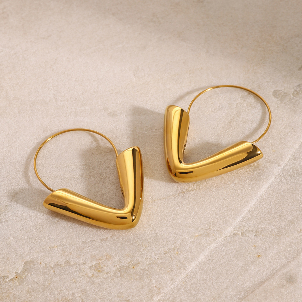 1 Pair Simple Series Casual Geometric Stainless Steel Gold Plated Women Hoop Earrings h5Picture2