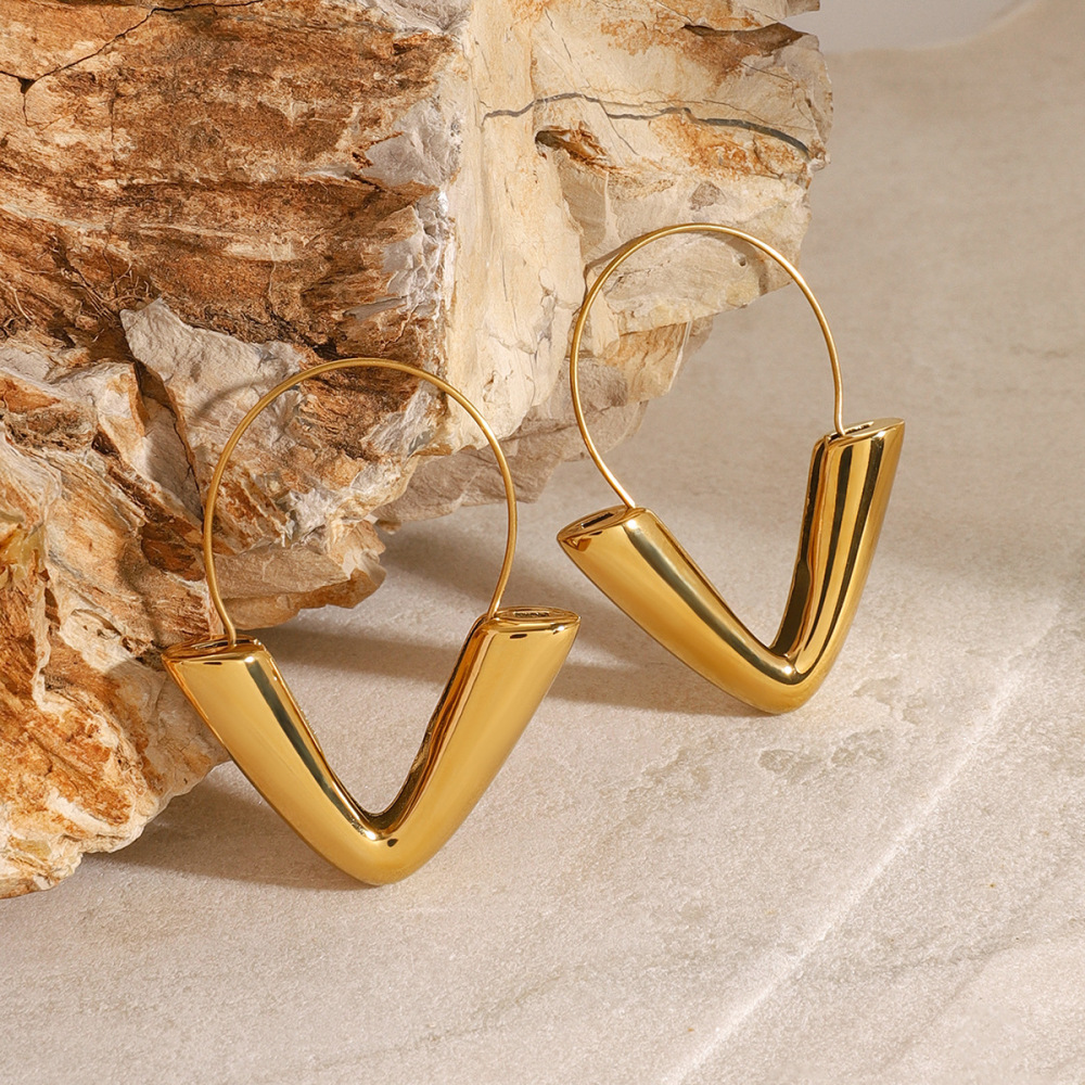 1 Pair Simple Series Casual Geometric Stainless Steel Gold Plated Women Hoop Earrings h5Picture3