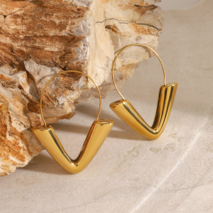1 Pair Simple Series Casual Geometric Stainless Steel Gold Plated Women Hoop Earrings h5 Picture3