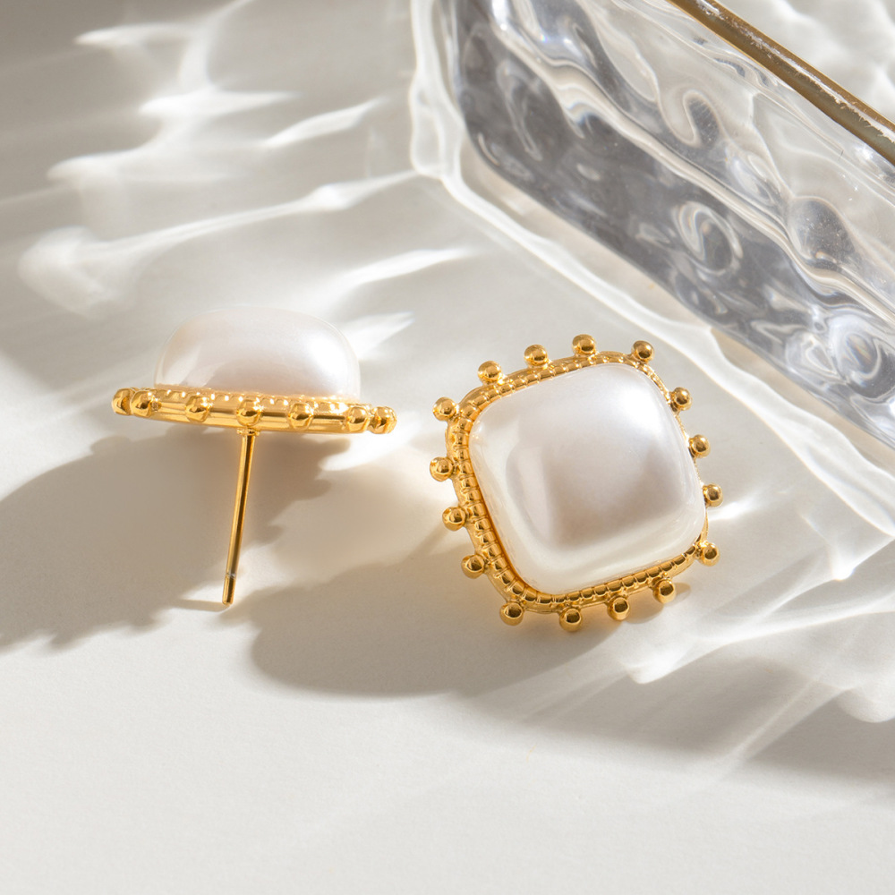 1 Pair Simple Series Retro Geometric Stainless Steel Gold Plated Women Stud Earrings h5Picture2
