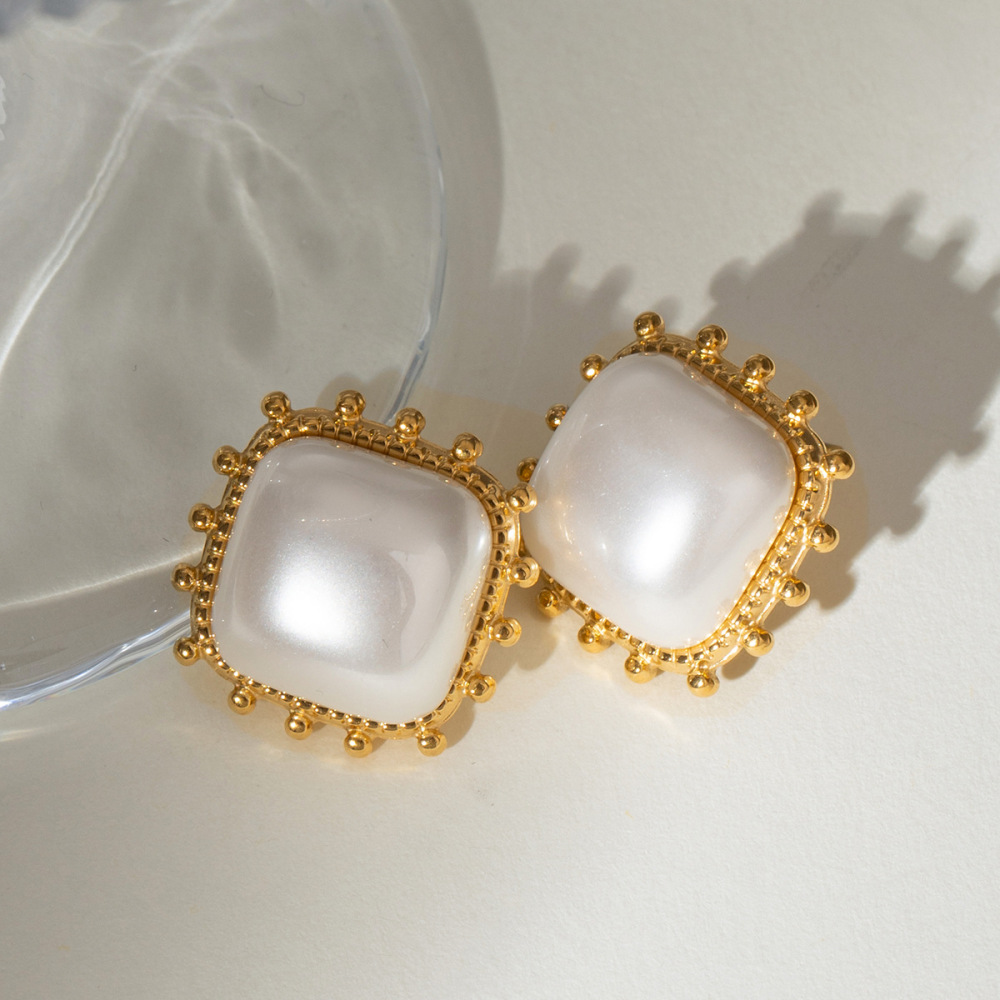 1 Pair Simple Series Retro Geometric Stainless Steel Gold Plated Women Stud Earrings h5Picture3