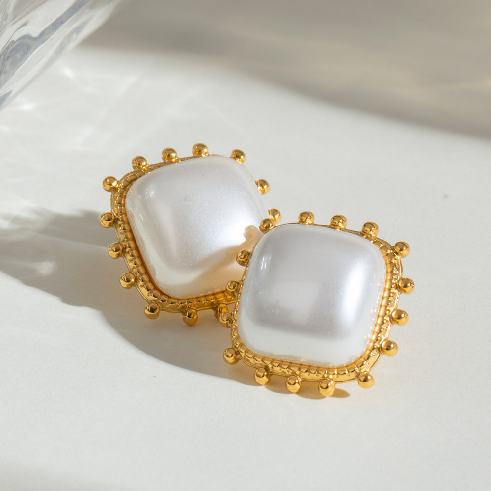 1 Pair Simple Series Retro Geometric Stainless Steel Gold Plated Women Stud Earrings h5Picture4