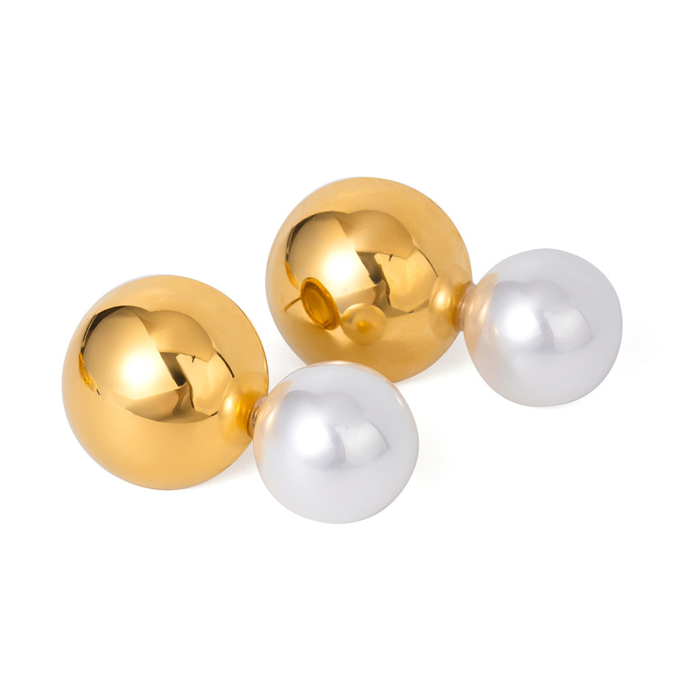 1 Pair Simple Series Elegant Geometric Stainless Steel Gold Plated Artificial Pearl Women Stud Earrings h5Picture5