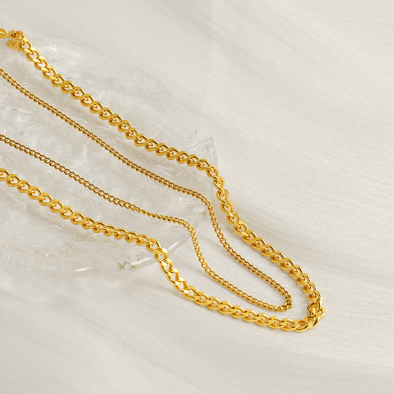 1 Piece Fashion Hip-Hop Style Solid Color Stainless Steel Waterproof 14K Gold Plated Unisex Chain Necklace Picture2