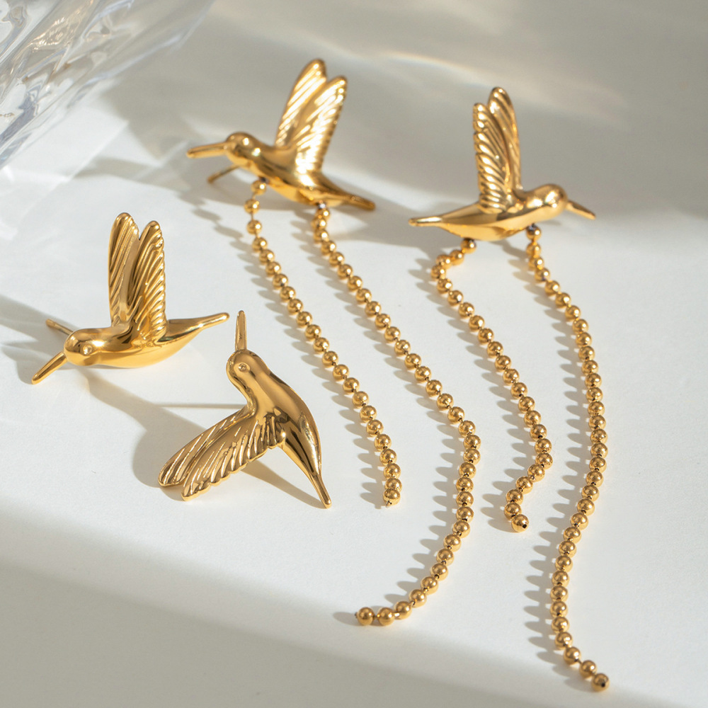 1 Pair Ethnic Series Retro Animal Stainless Steel Gold Plated Women Dangle Earrings h5Picture3