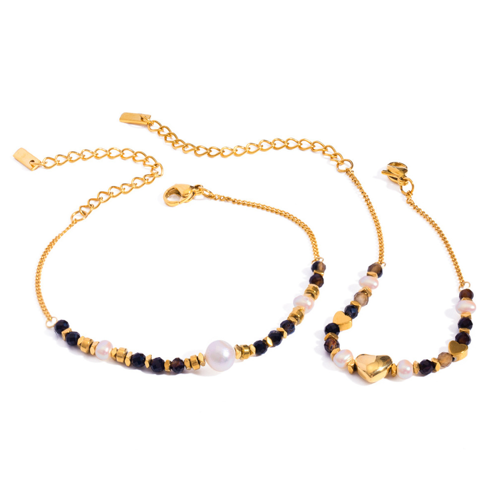 1 Piece Simple Series Elegant Beads Stainless Steel  Gold Plated Natural Stone Women Charm Bracelets Picture4