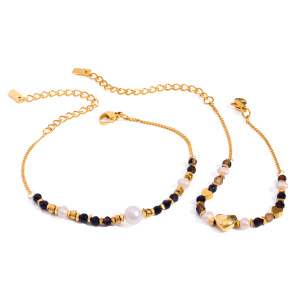 1 Piece Simple Series Elegant Beads Stainless Steel  Gold Plated Natural Stone Women Charm Bracelets h5 Picture4