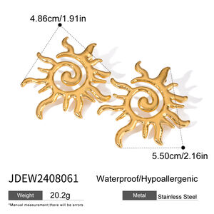 1 Pair Classic Sun Stainless Steel Waterproof Gold Color Stud Earrings h5 Picture2