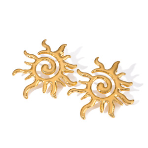 1 Pair Classic Sun Stainless Steel Waterproof Gold Color Stud Earrings h5 Picture4