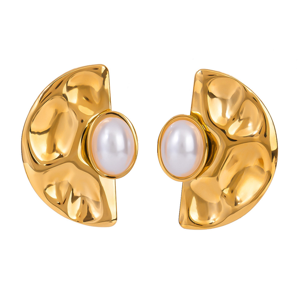 1 Pair Simple Series Retro Geometric Stainless Steel Gold Plated Artificial Pearl Women Stud Earrings h5Picture4
