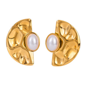 1 Pair Simple Series Retro Geometric Stainless Steel Gold Plated Artificial Pearl Women Stud Earrings h5 Picture4