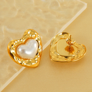 1 Pair Light-Luxury Casual Style Oval Heart Shape Stainless Steel Gold Plated Inlay Artificial Pearl Women's Stud Earrings h5 Picture3