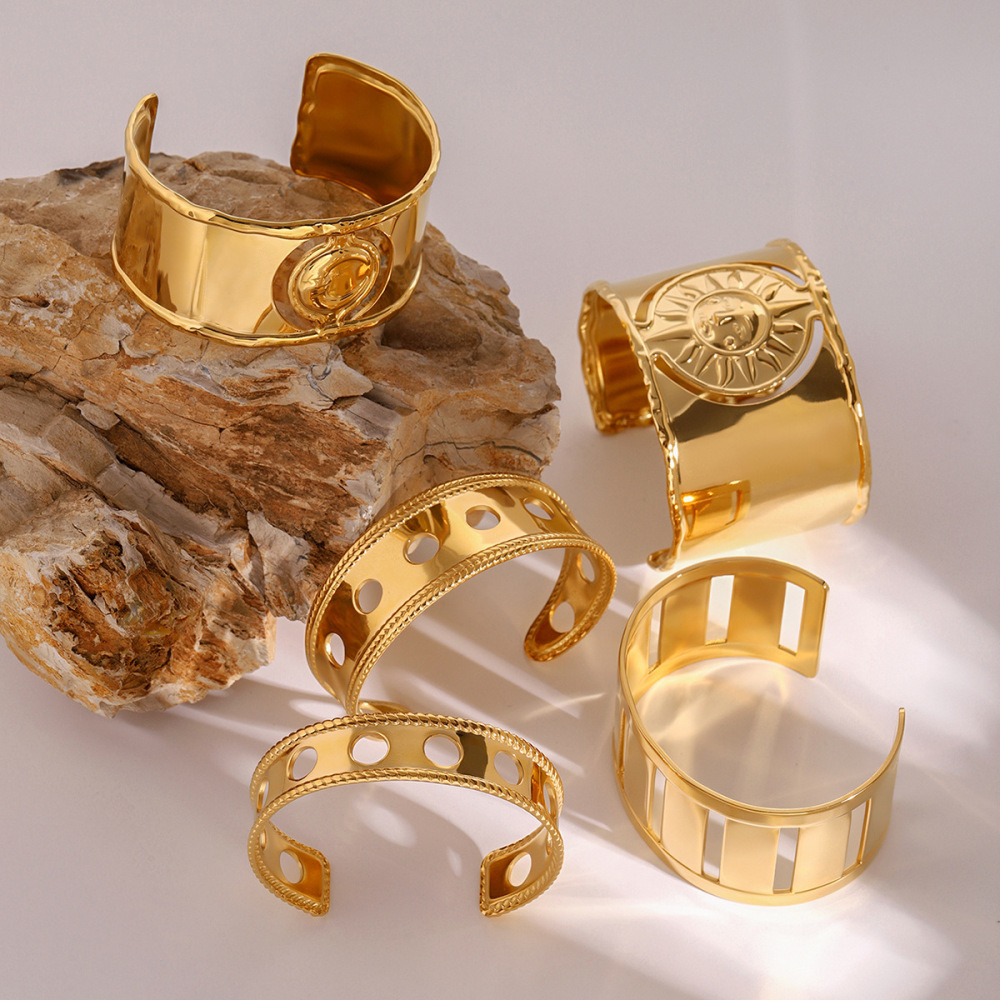 1 Pair Simple Series Casual Solid Color Stainless Steel  Gold Plated Women Adjustable Rings Picture2