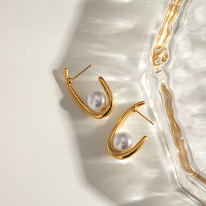 1 Pair Simple Series Elegant Letter Stainless Steel  Gold Plated Women Stud Earrings h5 Picture3