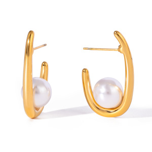 1 Pair Simple Series Elegant Letter Stainless Steel  Gold Plated Women Stud Earrings h5 Picture4