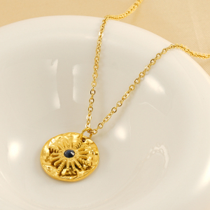 1 Piece Retro Style Starburst Shape Stainless Steel Gold Plated Inlay Rhinestone Unisex Pendant Necklace h5 Picture3