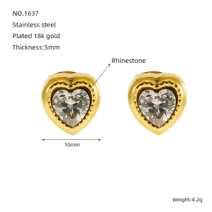 1 Pair Romantic Sweet Style Heart Shape Stainless Steel Gold Plated Inlay Zircon Women's Stud Earrings h5 Picture9