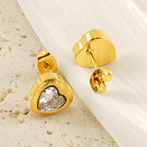 1 Pair Romantic Sweet Style Heart Shape Stainless Steel Gold Plated Inlay Zircon Women's Stud Earrings h5 Picture2