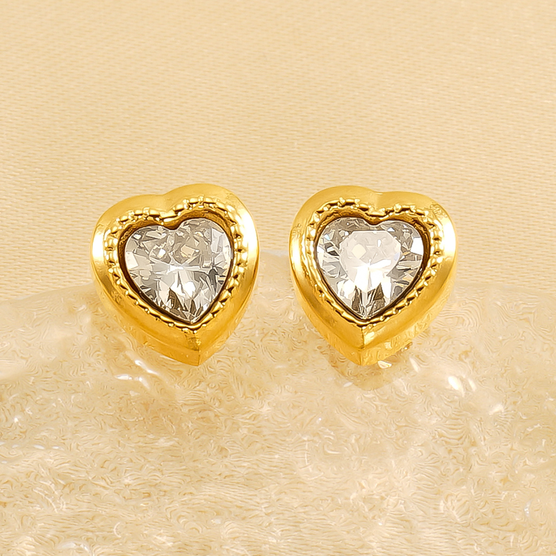 1 Pair Romantic Sweet Style Heart Shape Stainless Steel Gold Plated Inlay Zircon Women's Stud Earrings h5Picture6