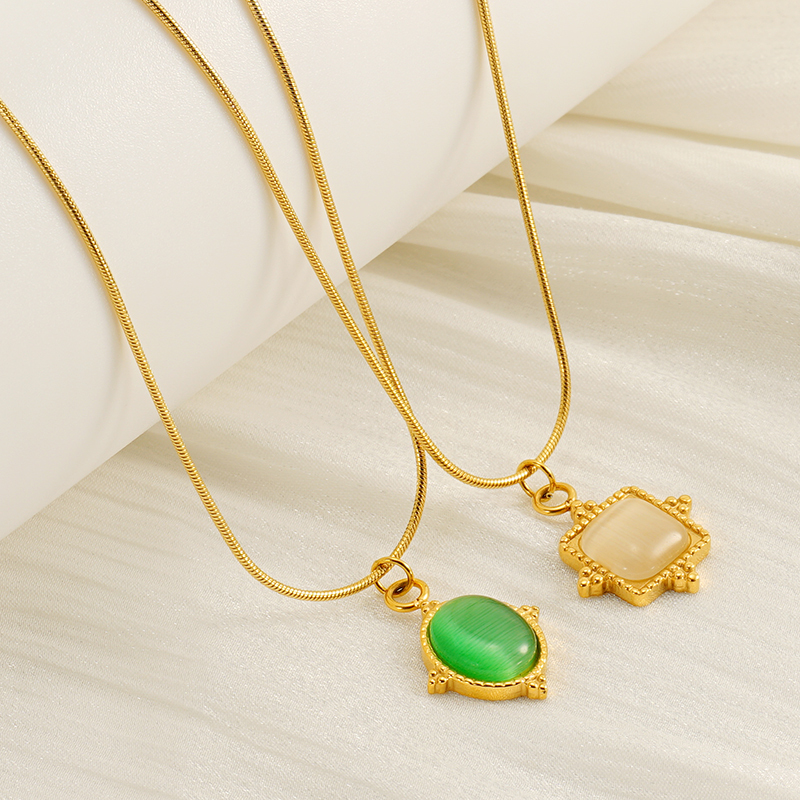 1 Piece Fashionable  Style Geometric Shape Stainless Steel  Gold Plated Inlay Natural Stone Women's Pendant Necklace Picture2