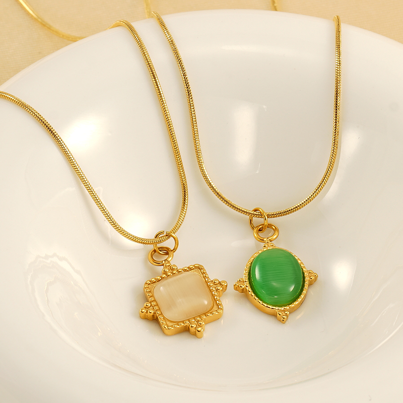 1 Piece Fashionable  Style Geometric Shape Stainless Steel  Gold Plated Inlay Natural Stone Women's Pendant Necklace Picture3