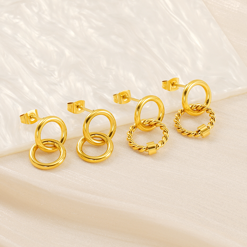 1 Pair Retro Daily Style Twist Shape Stainless Steel Gold Plated Women's Stud Earrings h5Picture3