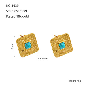 1 Pair Simple Retro Style Geometric Shape Stainless Steel  Gold Plated Inlay Turquoise Women's Stud Earrings h5 Picture4