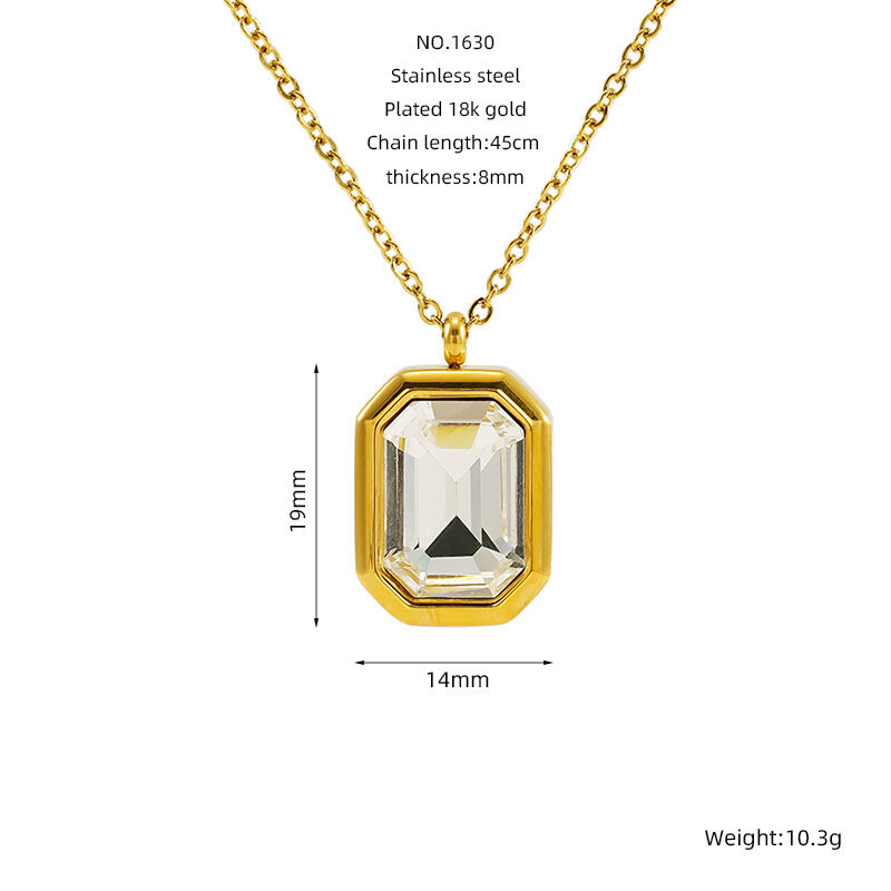 1 piece simple elegant style octagon shape stainless steel gold plated inlay square zircon women's pendant necklace h5Picture2
