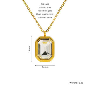 1 piece simple elegant style octagon shape stainless steel gold plated inlay square zircon women's pendant necklace h5 Picture2
