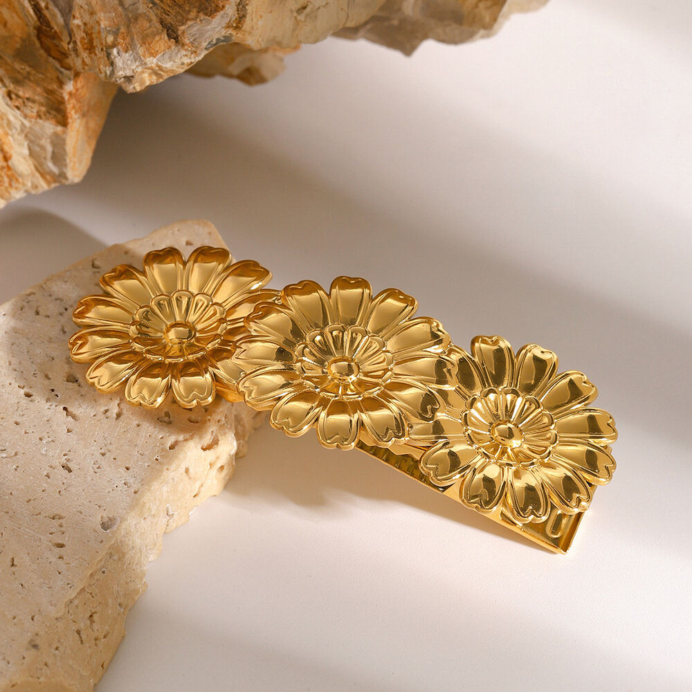 1 pair romantic series retro flower stainless steel gold plated women hair clips
