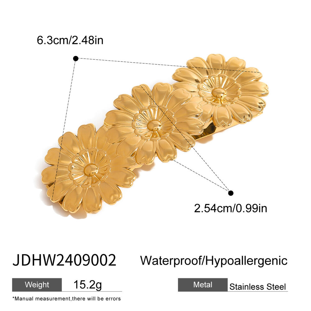 1 pair romantic series retro flower stainless steel gold plated women hair clips h5Picture2