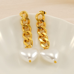 1 Pair Simple Sweet Style Heart Shape Titanium Steel  Gold Plated Inlay Artificial Pearl Women's Drop Earrings h5 Picture2