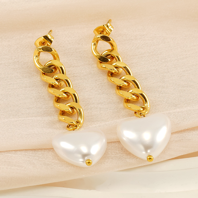 1 Pair Simple Sweet Style Heart Shape Titanium Steel  Gold Plated Inlay Artificial Pearl Women's Drop Earrings Picture3