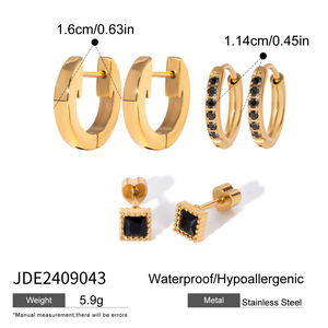 Juego de 1 par de pendientes de acero inoxidable con diamantes de imitación chapados en oro de 18 quilates y diseño geométrico informal para mujer h5 Imagen2