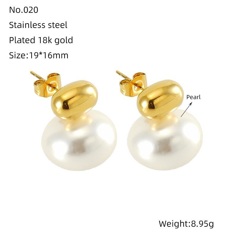 1 pair luxurious retro style solid color stainless steel gold plated inlay artificial pearl women's stud earrings Picture2