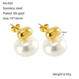 1 pair luxurious retro style solid color stainless steel gold plated inlay artificial pearl women's stud earrings h5 Picture2