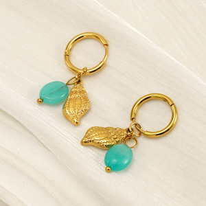 1 Pair Simple Vocation Style Conch Shape Stainless Steel Gold Plated Inlay Natural Stone Women's Drop Earrings h5 Picture2