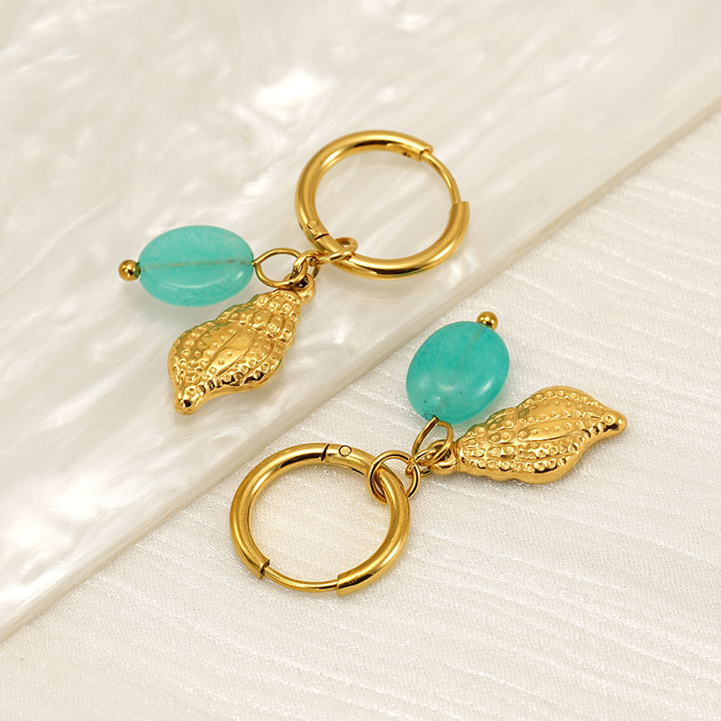 1 Pair Simple Vocation Style Conch Shape Stainless Steel Gold Plated Inlay Natural Stone Women's Drop Earrings h5Picture3