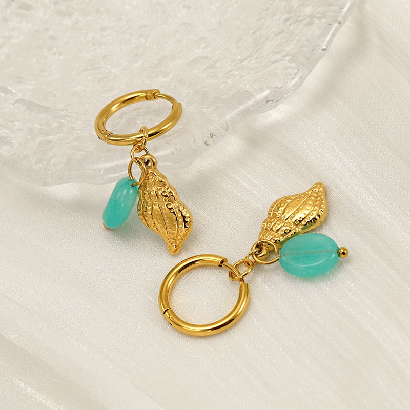 1 Pair Simple Vocation Style Conch Shape Stainless Steel Gold Plated Inlay Natural Stone Women's Drop Earrings h5Picture4