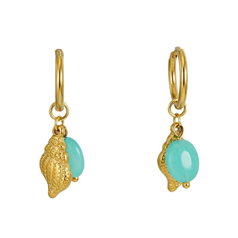 1 Pair Simple Vocation Style Conch Shape Stainless Steel Gold Plated Inlay Natural Stone Women's Drop Earrings h5Picture5