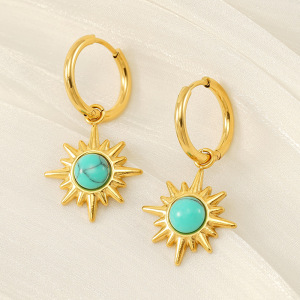 1 Pair Retro Style Eight-Pointed Star Shape Stainless Steel Gold Plated Inlay Turquoise Women's Drop Earrings h5 Picture2