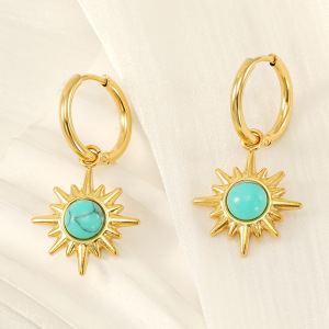 1 Pair Retro Style Eight-Pointed Star Shape Stainless Steel Gold Plated Inlay Turquoise Women's Drop Earrings h5 Picture3