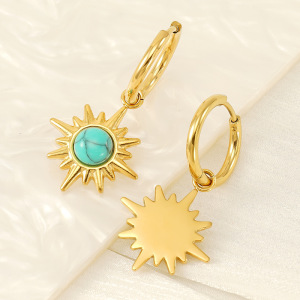 1 Pair Retro Style Eight-Pointed Star Shape Stainless Steel Gold Plated Inlay Turquoise Women's Drop Earrings h5 Picture4