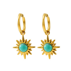 1 Pair Retro Style Eight-Pointed Star Shape Stainless Steel Gold Plated Inlay Turquoise Women's Drop Earrings h5 Picture5