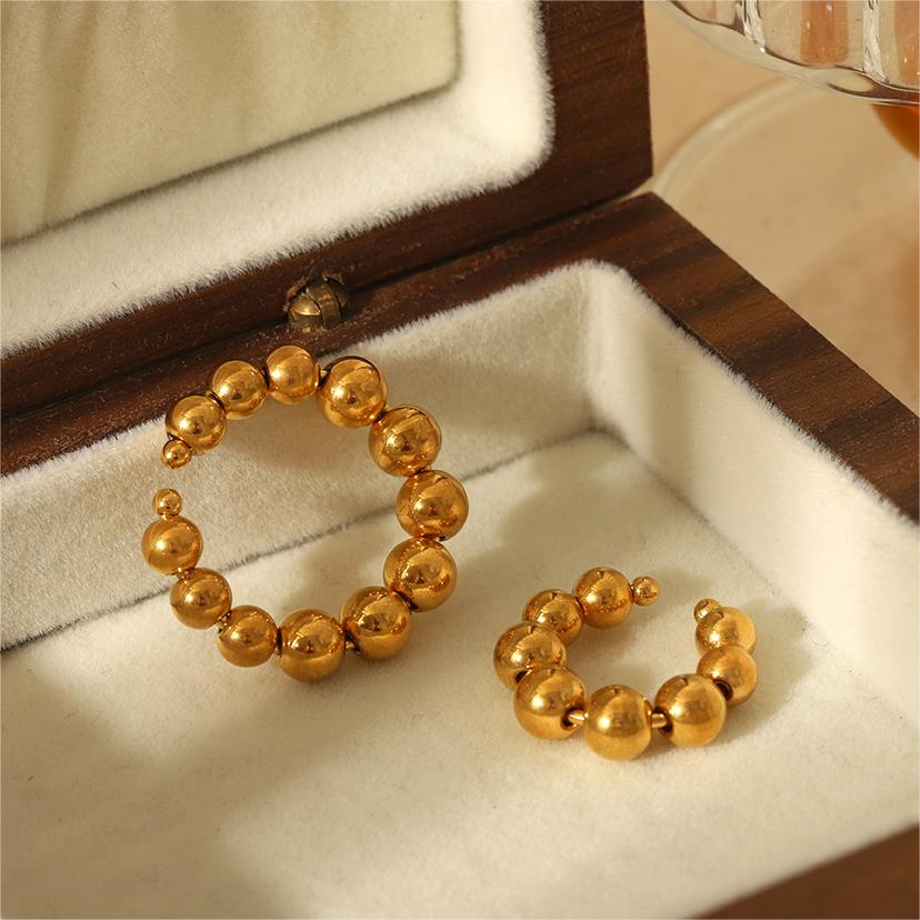 1 pair simple series  style beads stainless steel  gold plated women Ear Cuffs h5 