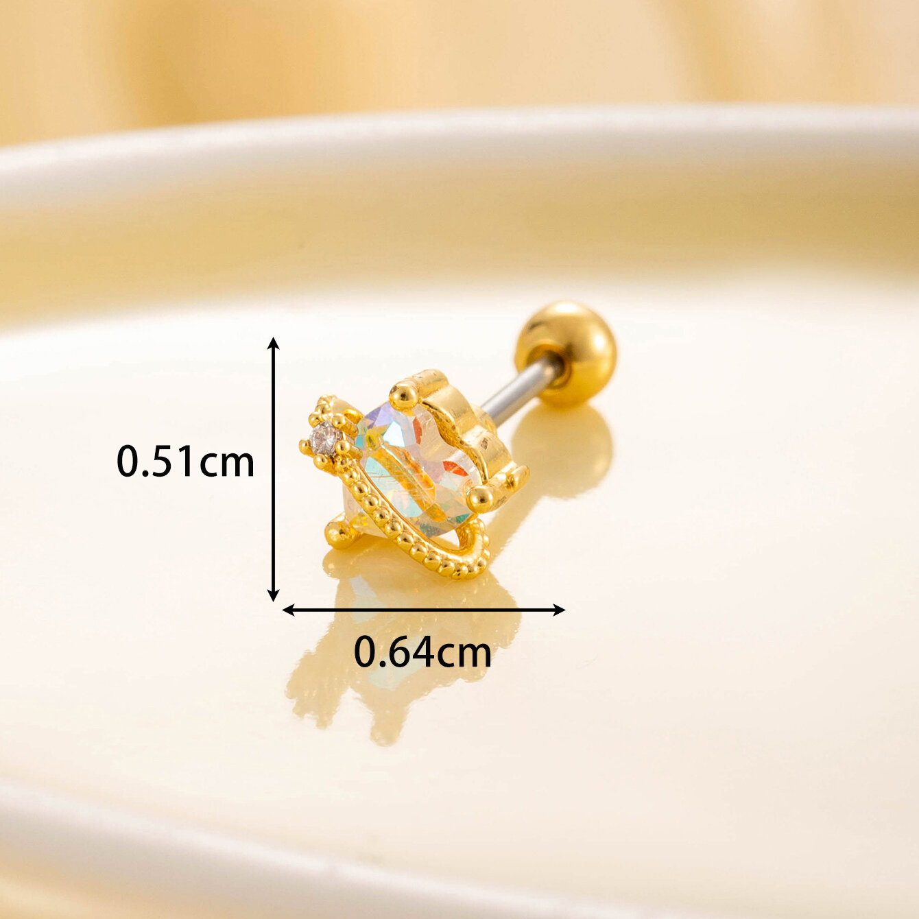 1 pezzo semplice serie semplice cuore acciaio titanio senza placcatura materiale zircone orecchini da donna piercing Immagine2