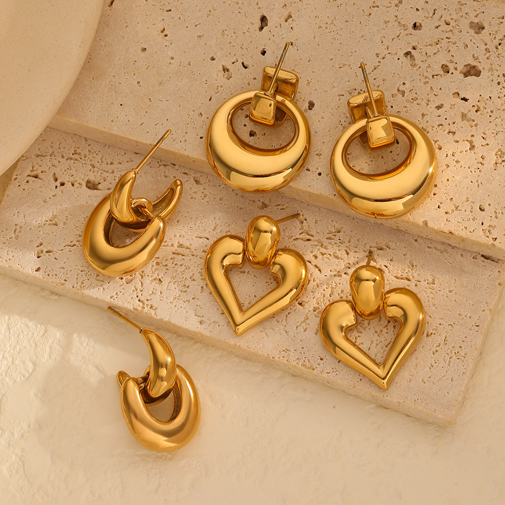 1 Par De Aretes De Botón Con Diseño Geométrico Retro De Serie Simple Chapados En Oro De 18 Quilates h5Imagen3