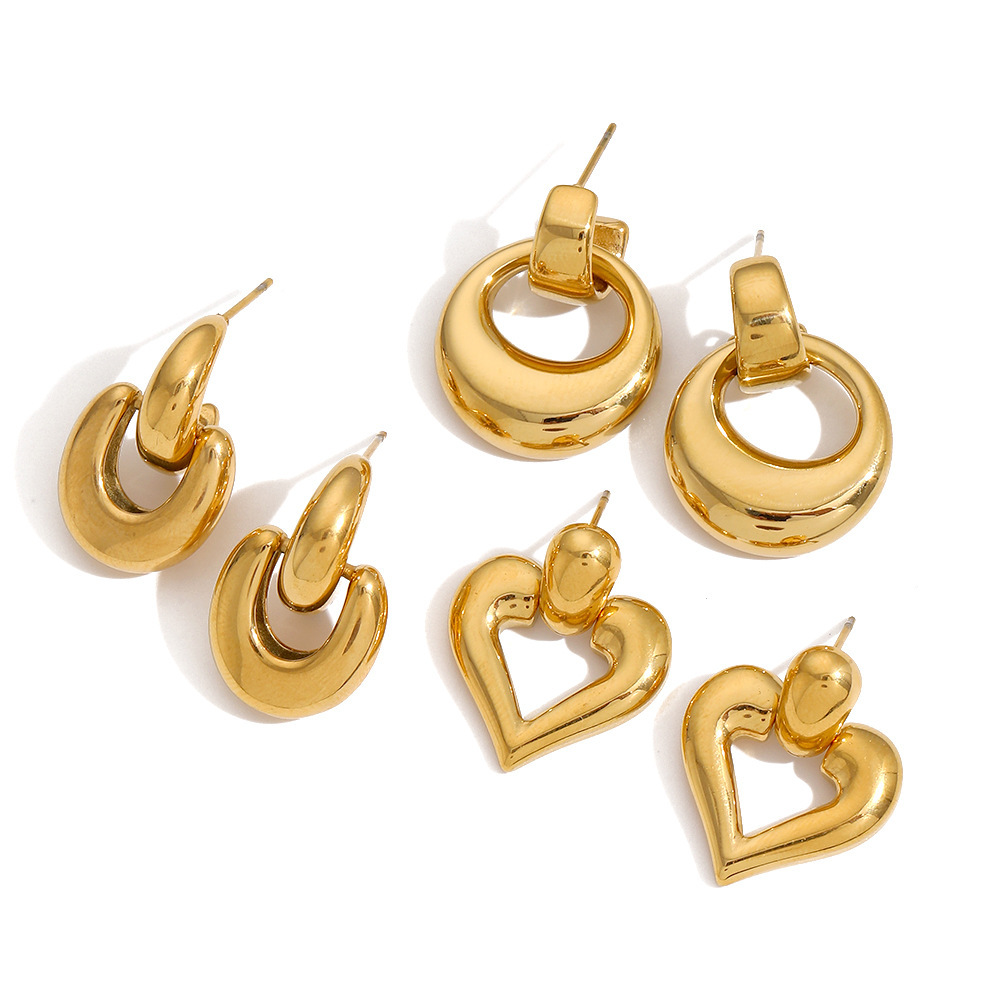 1 Par De Aretes De Botón Con Diseño Geométrico Retro De Serie Simple Chapados En Oro De 18 Quilates h5Imagen4